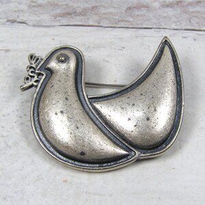 Vintage Berebi Peace Dove Bird Brooch Pin Cast Silver Metal